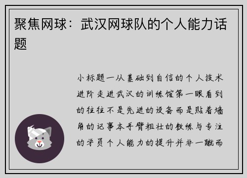 聚焦网球：武汉网球队的个人能力话题